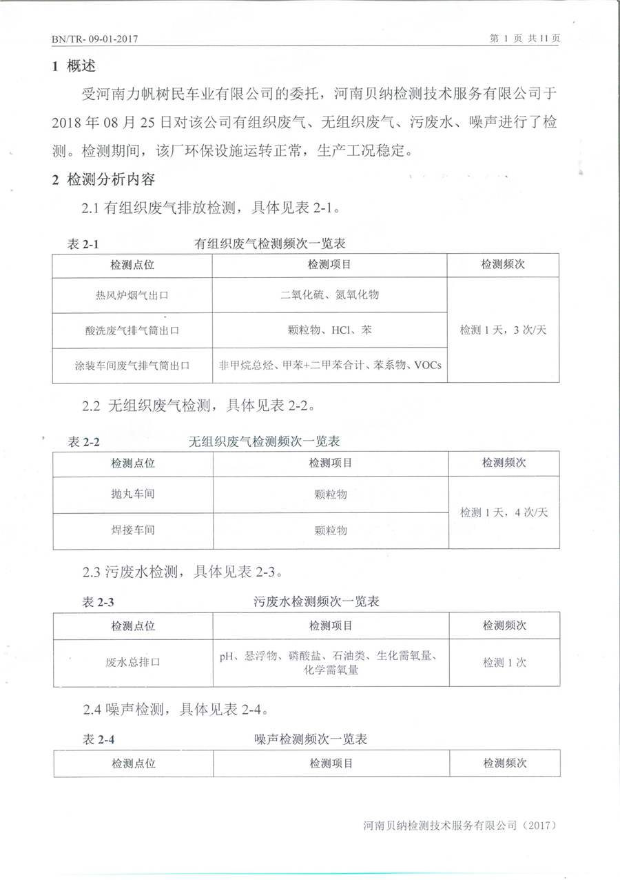 河南力帆樹民車業有限公司8月份特征污染物年度例行檢驗報告